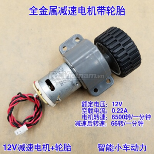 Động cơ giảm tốc hộp số full kim loại 12v và bánh xe dùng để chế xe, máy hút bụi và robot,...